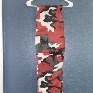 Red white and black army pants just a little faded but nonetheless very cute